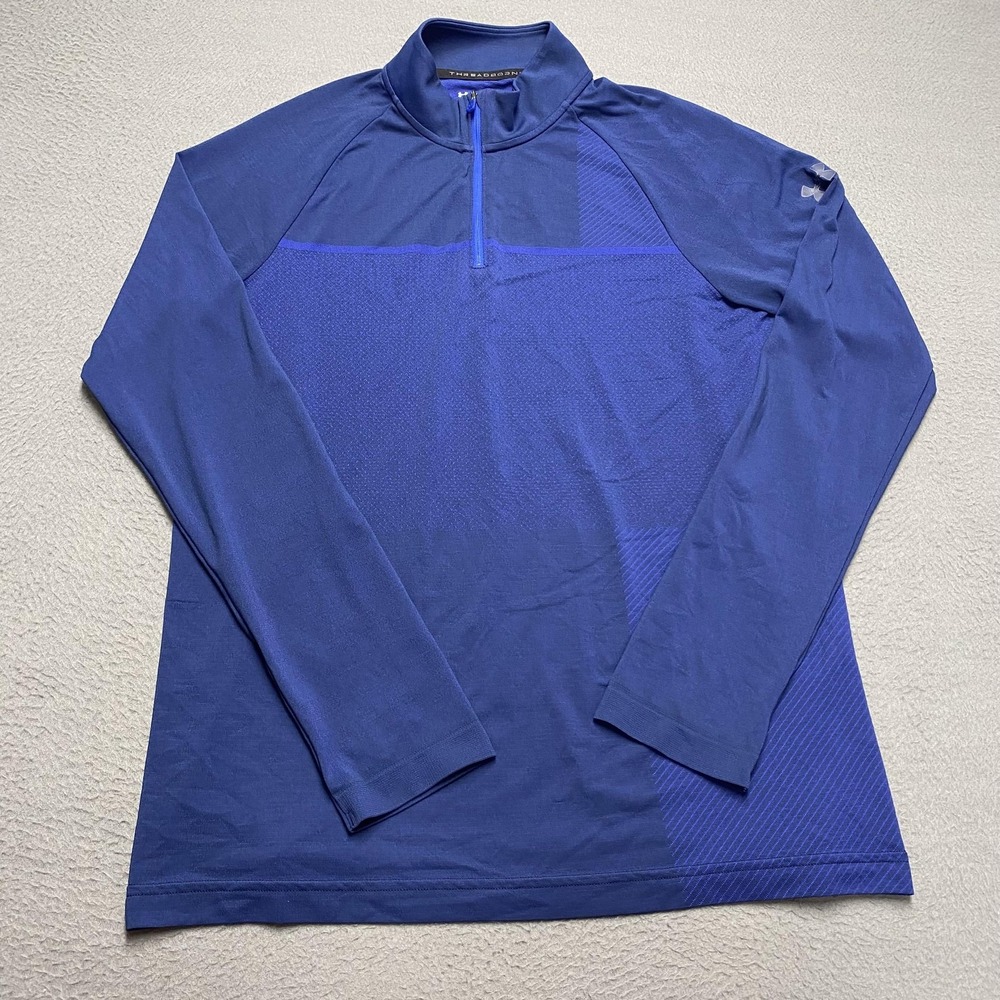 Under Armour Pullover Mens Large Blue Threadborne HeatGear 1/4 Zip Training Top